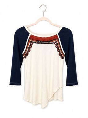 Free People Embroidered Raglan Boho Top Small